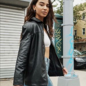 Danier 100% genuine black leather jacket adjustable strings zipper lined